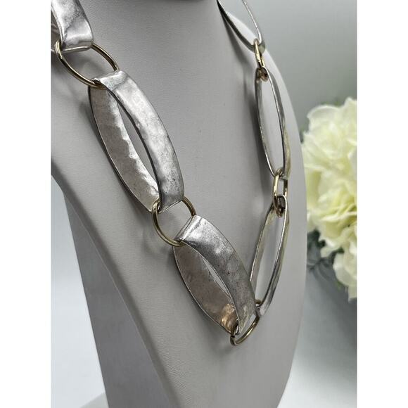 Robert Lee Morris Soho Designer Statement Necklace Hammered
Silver Oval Links - Picture 8 of 16